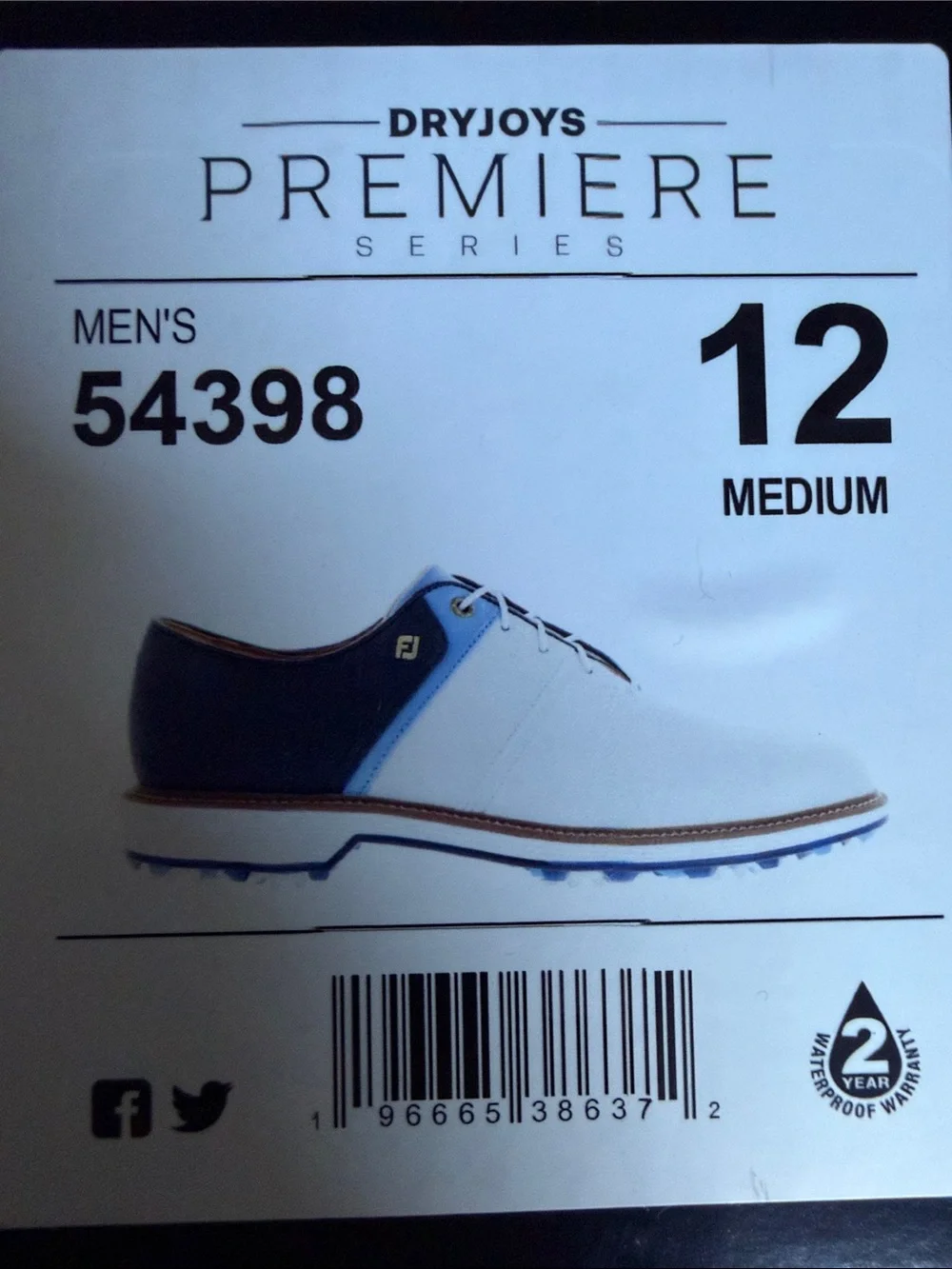 Men's Two-Tone White and Navy Golf Shoe